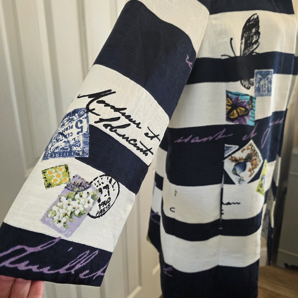 Chico's Postcard Print Stripe Jacket/Fully Lined SZ 2 US 12-14 - Picture 4 of 15